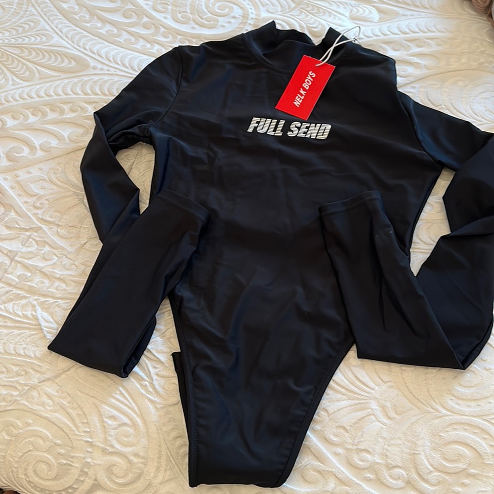 Full Send Black Long-Sleeve One-Piece Swimsuit